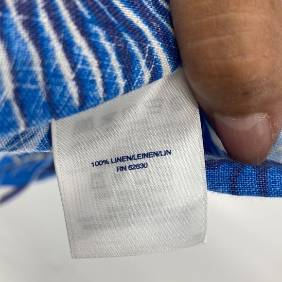 Land’s End traditional fit tropical blue white linen button Down short sleeve - Picture 6 of 8